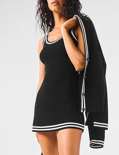 TQD Tennis Dress For Women Athletic Striped Knitted Sweater Tank Mini Active Casual Club Golf Dresses 2025 Trendy