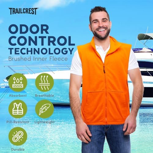 TrailCrest By Treel Men's Fleece Safety Blaze Orange High Visibility Hunting Vest