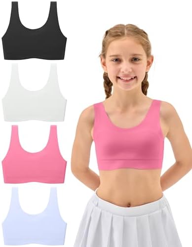 Training Bra for Girls 7-8 8-10 10-12 Seamless Bras for Girls Sports Bras Comfortable- No Pads Chest Double Lined