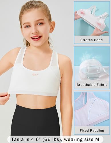 Training Bras For Girls 8-10 Seamless Girls Bras 10-12 Years Old Breathable Cotton Racerback Sports Bras Ultra Comfort