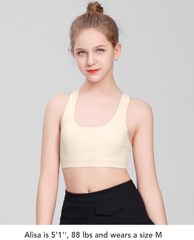Training Girls Bras For Teens 10-16 Racerback Seamless Design With Removable Soft Padding Bras