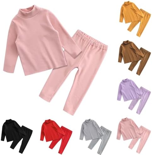 Turtleneck Underwear For Kids Boys Girls Long Fleece Lined Athletic Base Layer Tops Legging Pant Set Girls Thermal Set