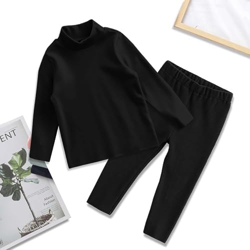 Turtleneck Underwear For Kids Boys Girls Long Fleece Lined Athletic Base Layer Tops Legging Pant Set Girls Thermal Set