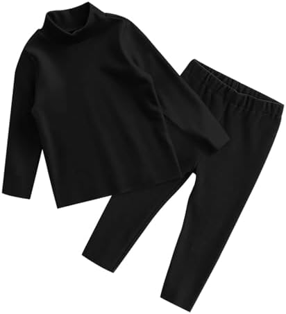 Turtleneck Underwear for Kids Boys Girls Long Fleece Lined Athletic Base Layer Tops Legging Pant Set Girls Thermal Set