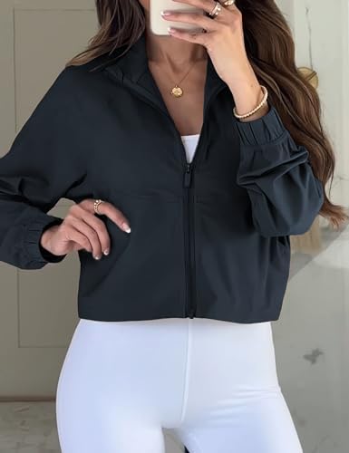 UANEO Womens Athletic Cropped Jacket Zip Up Long Sleeve Workout Tops Gym Yoga Running Sports Shirts Jackets