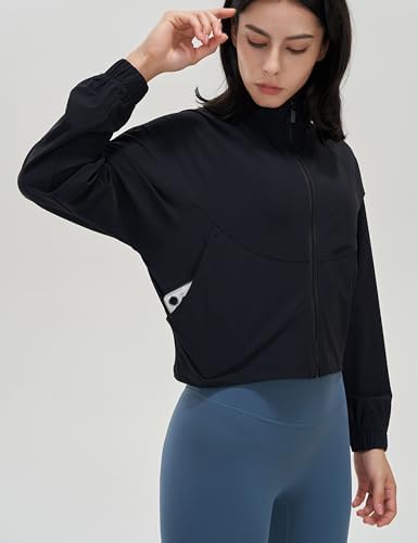 UANEO Womens Athletic Cropped Jacket Zip Up Long Sleeve Workout Tops Gym Yoga Running Sports Shirts Jackets