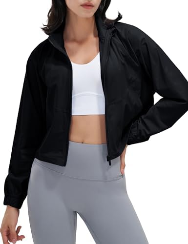 UANEO Womens Athletic Cropped Jacket Zip Up Long Sleeve Workout Tops Gym Yoga Running Sports Shirts Jackets