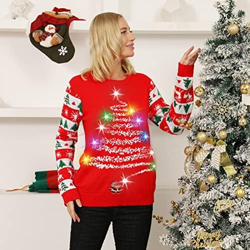 Ugly Christmas Sweater Women Men Light Up Christmas Sweater For Couples Funny Cute Reindeer LED Xmas Tacky Sweaters
