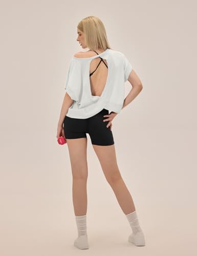 UNIANKIYA Open Back Workout Tops For Women Loose Fit Athletic Crop Tee Short Sleeve Gym Running Yoga Shirt