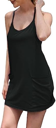 UNIANKIYA Womens Workout Romper Dress With Shorts Underneath Sleeveless Spaghetti Straps Athletic Outfits Casual Vacation