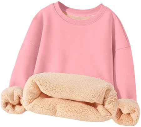 Unisex Boy's Girls Winter Warm Sherpa Lined Crewneck Pullover Sweatshirt Fleece Casual Winter Clothes Sweatshirts