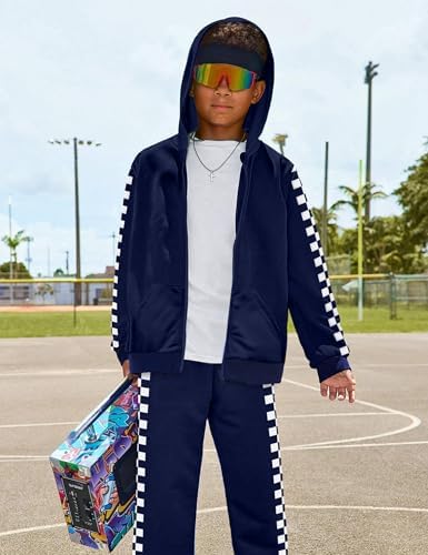Unisex Boys Girls Clothes Plaid 2 Piece Outfits Athletic Tracksuit Hooded Sweatshirt And Sweatpants Kids Sweatsuits