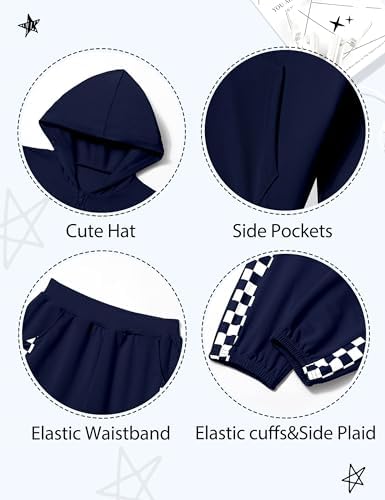 Unisex Boys Girls Clothes Plaid 2 Piece Outfits Athletic Tracksuit Hooded Sweatshirt And Sweatpants Kids Sweatsuits