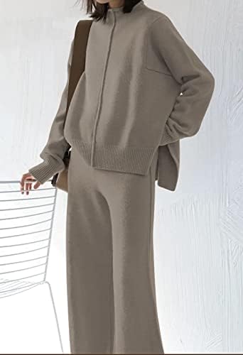 VamJump Women's 2 Piece Outfits Lounge Sets Long Sleeve High Neck Sweater Pullover Top Wide Leg Pants Sweatsuit Sets