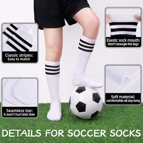 VEKDA 4 Pairs Kids Soccer Socks Toddler Boys Girls Athletic Youth Baseball Socks Knee High Seamless Toe