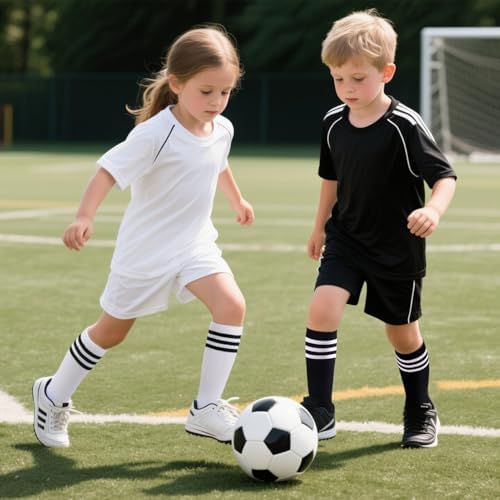 VEKDA 4 Pairs Kids Soccer Socks Toddler Boys Girls Athletic Youth Baseball Socks Knee High Seamless Toe