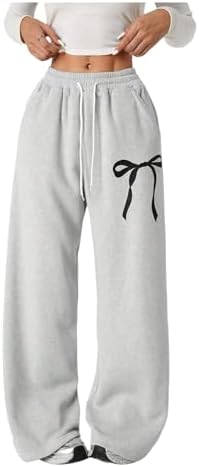 Verdusa Girl's Bowknot Baggy Sweatpants Lightweight Straight Leg Athletic Pants with Pockets
