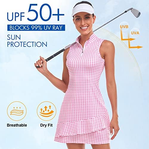 Viracy Tennis Dress For Women Sleeveless Golf Dresses With Shorts And Pockets Ruffle Zip Up Stand Collar Golf Outfits