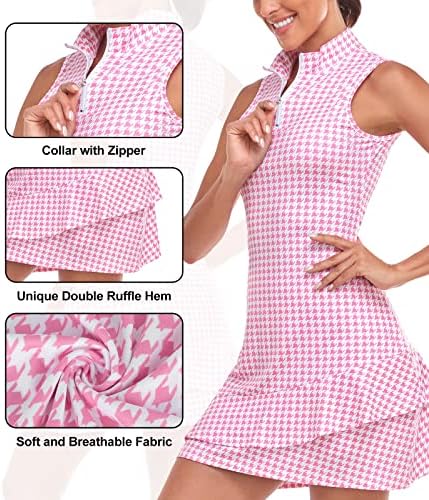 Viracy Tennis Dress For Women Sleeveless Golf Dresses With Shorts And Pockets Ruffle Zip Up Stand Collar Golf Outfits