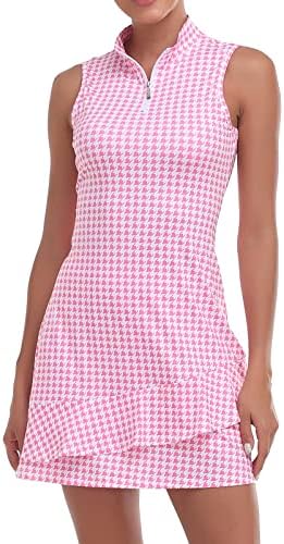 Viracy Tennis Dress for Women Sleeveless Golf Dresses with Shorts and Pockets Ruffle Zip Up Stand Collar Golf Outfits