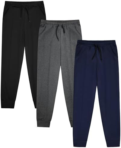 VOGRYE 3 Pack: Girls' Dry-Fit Jogger Sweatpants Soft Active Athletic Kids Joggers with Pockets & Drawstring