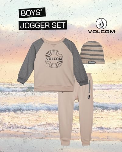 Volcom Boys Sweatsuit Set - 3 Piece French Terry Active Sweatshirt Jogger Sweatpants And Hat - Boys Jogger Pants Set