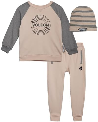 Volcom Boys Sweatsuit Set - 3 Piece French Terry Active Sweatshirt Jogger Sweatpants and Hat - Boys Jogger Pants Set