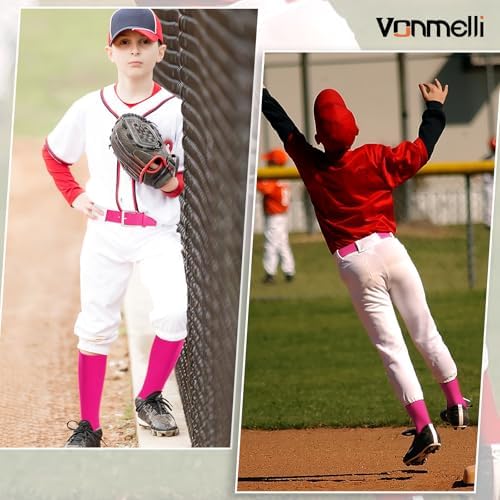 VONMELLI Youth Baseball Socks And Belt Combo Elastic Softball Belt And Socks For Boys And Adult (2 Pairs Of Socks & 1 Belt)