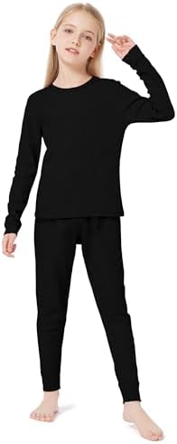 VZV Thermal Underwear for Kids Girls Thermal Underwear Set Waffle Long Johns Cotton Kids Base Layer Top and Bottom for Winter