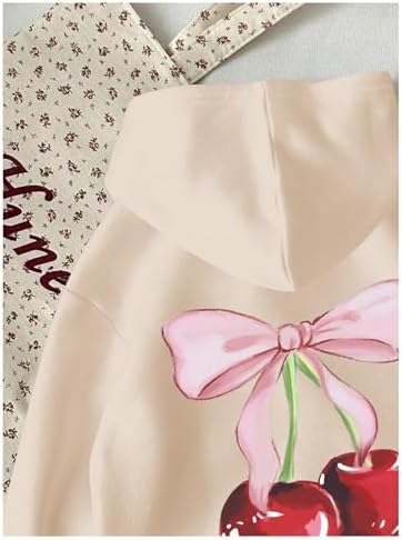 WDIRARA Girl's Cherry Graphic Hoodie Long Sleeve Hooded Sweatshirt Cute Pullovers Tops