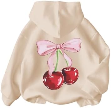 WDIRARA Girl's Cherry Graphic Hoodie Long Sleeve Hooded Sweatshirt Cute Pullovers Tops