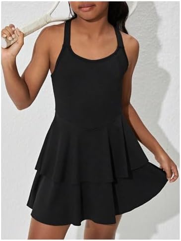 WDIRARA Girl's Layered Ruffle Sleeveless Tennis Dress Criss Cross Back A Line Workout Athletic Golf Dresses