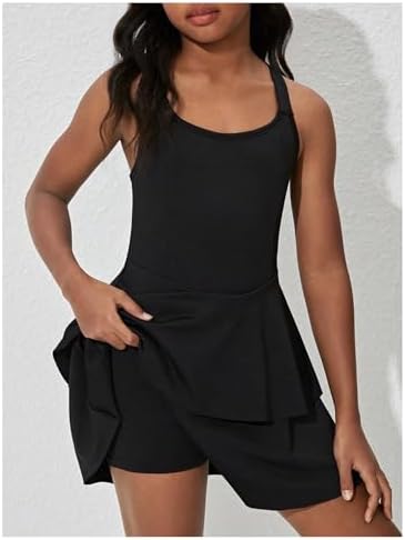 WDIRARA Girl's Layered Ruffle Sleeveless Tennis Dress Criss Cross Back A Line Workout Athletic Golf Dresses