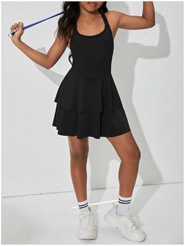 WDIRARA Girl's Layered Ruffle Sleeveless Tennis Dress Criss Cross Back A Line Workout Athletic Golf Dresses