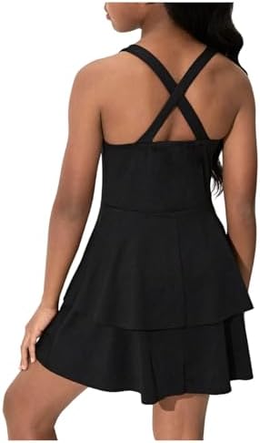 WDIRARA Girl's Layered Ruffle Sleeveless Tennis Dress Criss Cross Back A Line Workout Athletic Golf Dresses