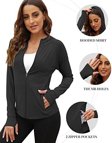We1Fit Women's UPF 50+ Sun Protection Jacket Hoodie Sun Shirts Hiking Running Athletic Shirt