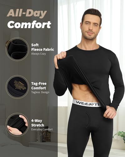 WEERTI Thermal Underwear For Men Long Johns With Fleece Lined Base Layer Men Cold Weather Top Bottom