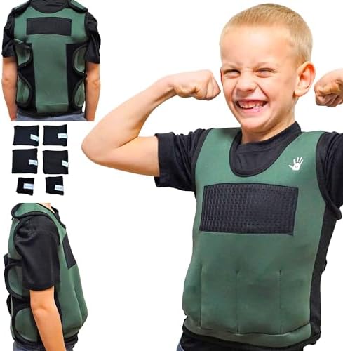 Weighted Vest For Kids - Adjustable Compression Vest With Six Removable Weights Included - Breathable Snug Fit Design