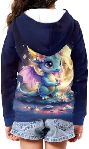 WELLFLYHOM Zip Up Girls Hoodies Graphic 6-16 Long Sleeve Sweatshirt Kangaroo Pocket Full Zip Kids Sweater Top