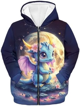 WELLFLYHOM Zip Up Girls Hoodies Graphic 6-16 Long Sleeve Sweatshirt Kangaroo Pocket Full Zip Kids Sweater Top