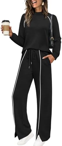 WIHOLL Lounge Sets For Women 2 Piece Fall Outfits 2025 Wide Leg Pant Matching Sets Womens Clothing