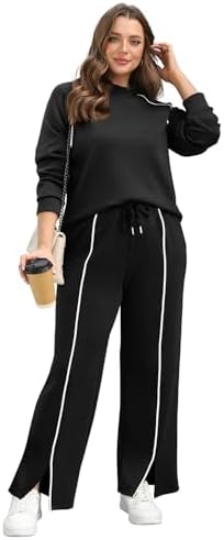 WIHOLL Lounge Sets For Women 2 Piece Fall Outfits 2025 Wide Leg Pant Matching Sets Womens Clothing