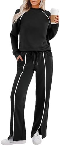 WIHOLL Lounge Sets For Women 2 Piece Fall Outfits 2025 Wide Leg Pant Matching Sets Womens Clothing