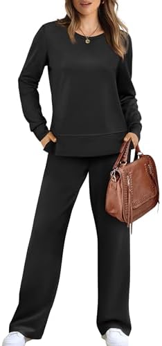 WIHOLL Women's 2 Piece Lounge Sets Sweatshirt Casual Travel Outfits Fashion Wide Leg Tracksuit Cozy Sweatsuits