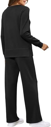 WIHOLL Women's 2 Piece Lounge Sets Sweatshirt Casual Travel Outfits Fashion Wide Leg Tracksuit Cozy Sweatsuits