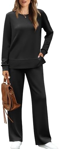 WIHOLL Women's 2 Piece Lounge Sets Sweatshirt Casual Travel Outfits Fashion Wide Leg Tracksuit Cozy Sweatsuits