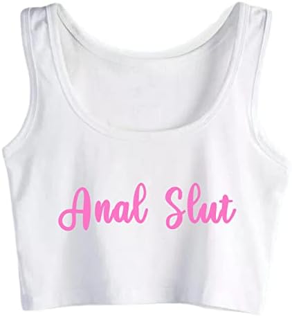 Woman Anal Slut Crop Top Sleeveless Vest Summer Cotton Girls