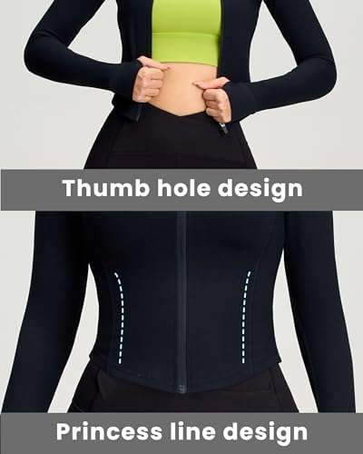 Women BBL Jacket Full Zip UP Workout Athletic Cropped Jacket WIth Thumb Holes Running Yoga Sportswear