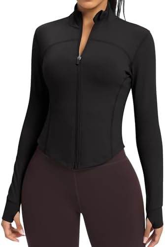 Women BBL Jacket Full Zip UP Workout Athletic Cropped Jacket wIth Thumb Holes Running Yoga Sportswear