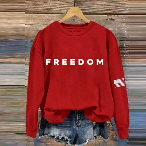 Women Freedom Shirt Crewneck Sweatshirt USA Freedom America Flag Graphic Tops Long Sleeve